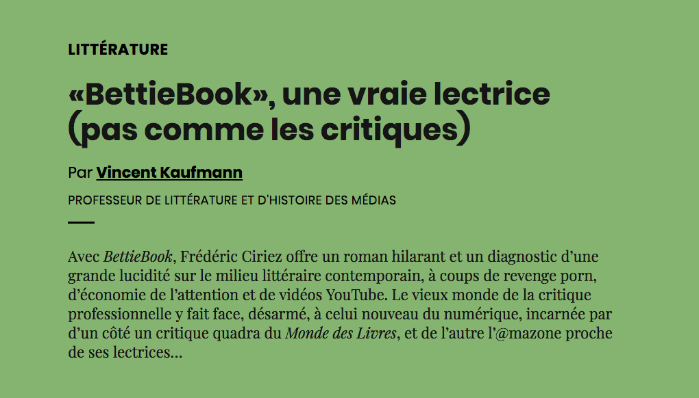 BettieBook Une Vraie Lectrice Pas Comme Les Critiques AOC Media