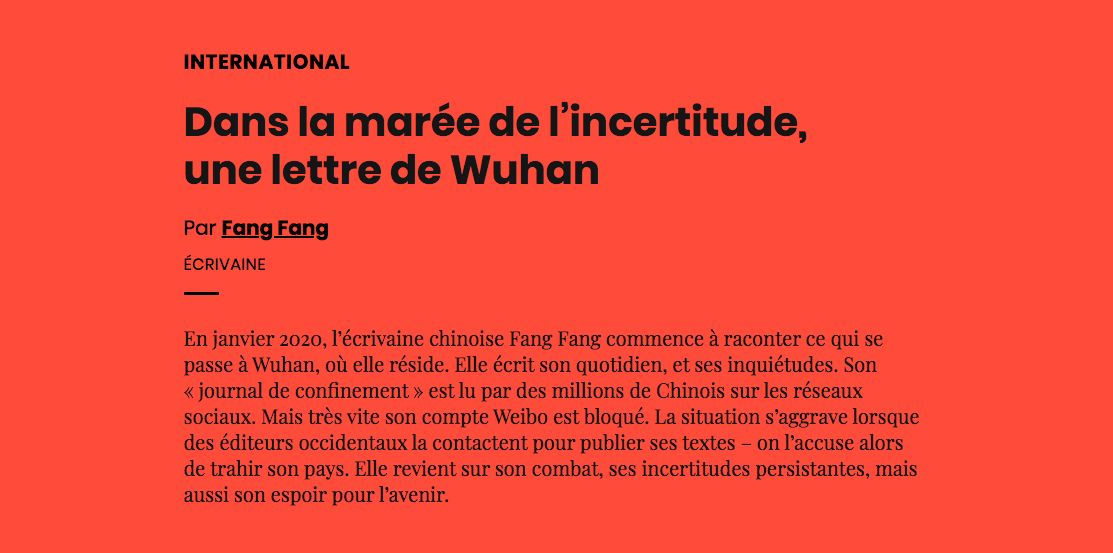 Dans la mar e de l incertitude une lettre de Wuhan AOC media