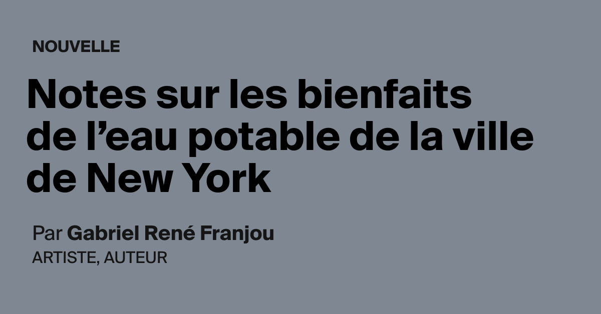 Notes on the Benefits of Drinking New York City Water: A Personal Account by Gabriel Rene Franjou