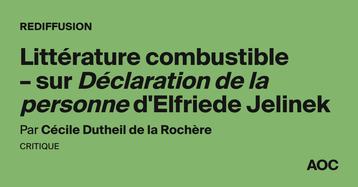 Littérature combustible – sur Déclaration de la personne d’Elfriede Jelinek